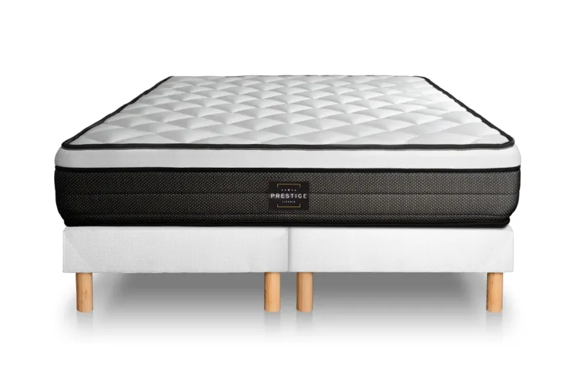 Pack lit complet 160x200 cm - Matelas + 2 Sommiers Blancs + 2 oreillers + Couette - Suite