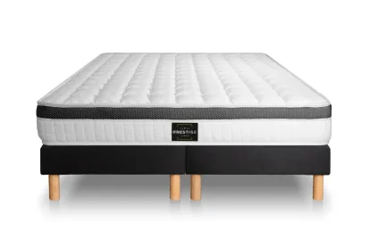 Ensemble Matelas Sommier 180x200 cm - 2 Sommiers Noirs (déjà monté) - Supérieur