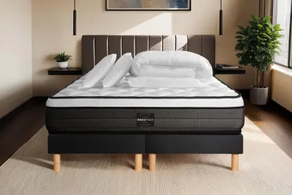 Pack lit complet 200x200 cm - Matelas + 2 Sommiers Noirs + 2 oreillers + Couette - Suite