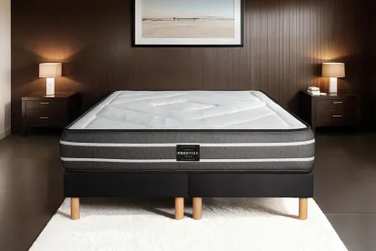 Ensemble Matelas Sommier 200x200 cm - 2 Sommiers Noirs (déjà monté) - Exclusive