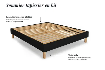 Ensemble Matelas Sommier 140x190 cm - Sommier Noir (en kit) - Suite