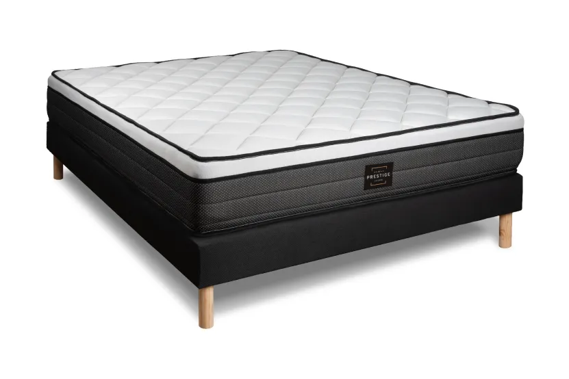 Pack lit complet 200x200 cm - Matelas + Sommier Noir (en kit) + 2 oreillers + Couette - Suite