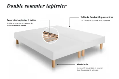Ensemble Matelas Sommier 160x200 cm - 2 Sommiers Blancs - Supérieur