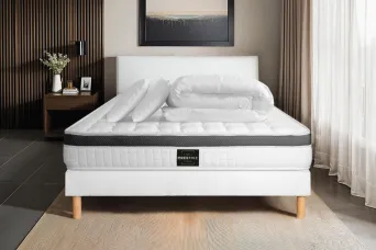 Pack lit complet 140x200 cm - Matelas + Sommier Blanc + 2 oreillers + Couette - Supérieur