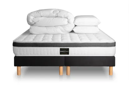 Pack lit complet 180x200 cm - Matelas + Sommier Noir + 2 oreillers + Couette - Supérieur