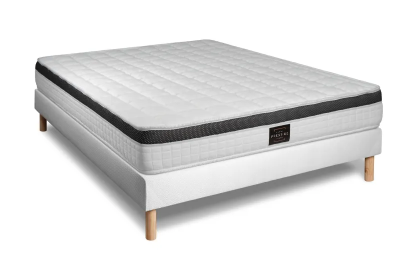 Pack lit complet 140x200 cm - Matelas + Sommier Blanc + 2 oreillers + Couette - Supérieur