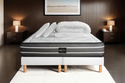 Pack lit complet 200x200 cm - Matelas + 2 Sommiers Blancs + 2 oreillers + Couette - Exclusive