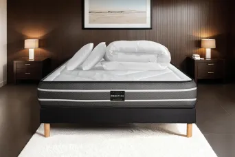 Pack lit complet 180x200 cm - Matelas + Sommier Noir (en kit) + 2 oreillers + Couette - Exclusive