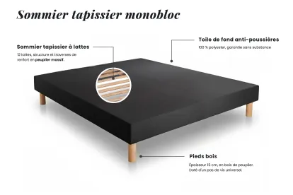 Ensemble Matelas Sommier 140x200 cm - Sommier Noir (déjà monté) - Suite