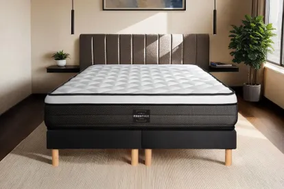 Ensemble Matelas Sommier 160x200 cm - 2 Sommiers Noirs - Suite