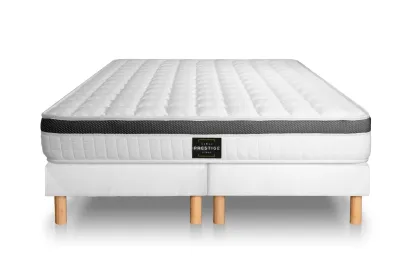 Ensemble Matelas Sommier 200x200 cm - 2 Sommiers Blancs (déjà monté) - Supérieur