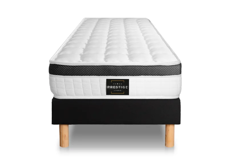 Ensemble Matelas Sommier 90x200 cm - Sommier Noir (déjà monté) - Supérieur