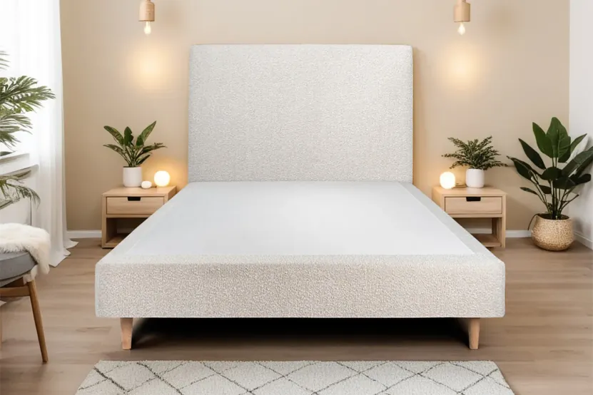 Tête de lit 200 cm Tapissée - Tissu Bouclette Beige Clair