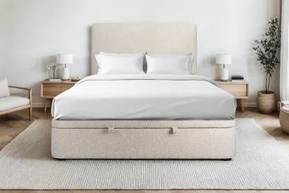 Sommier Coffre 140x200 cm - Bouclette - Beige clair
