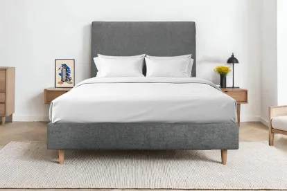 Sommier Tapissier 135x190 cm - H35 cm - Toile nattée - Gris anthracite