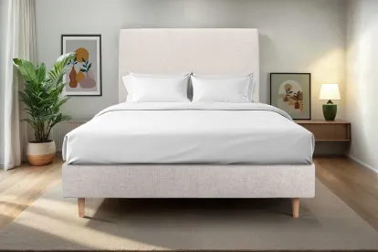 Tête de lit 140 cm Tapissée - Tissu Toile Natté Beige Clair