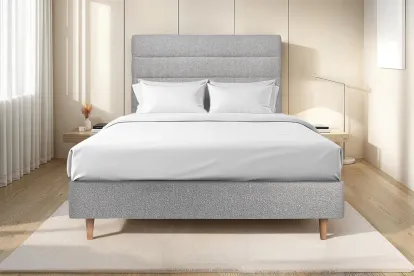 Tête de lit 140 cm Lignes - Tissu Bouclette Gris