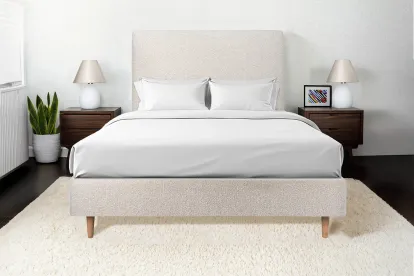 Tête de lit 135 cm Tapissée - Tissu Bouclette Beige Clair