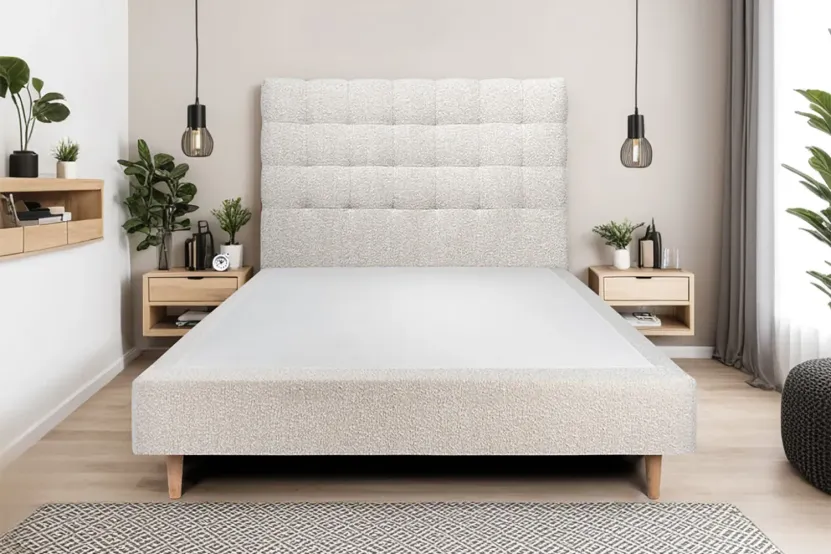 Tête de lit 160 cm Capitonnée - Tissu Bouclette Beige Clair