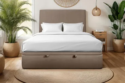 Sommier Coffre 200x200 cm - Velours - Taupe