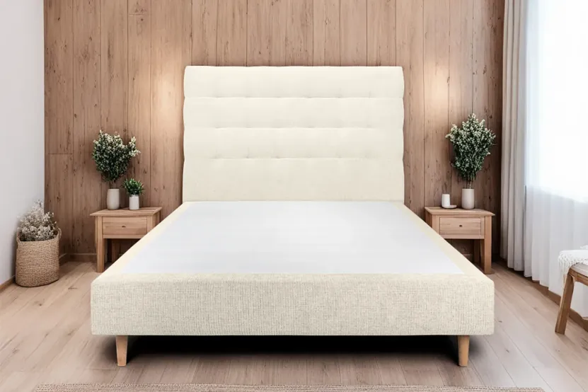 Tête de lit 135 cm Capitonnée - Tissu Toile Natté Beige Clair