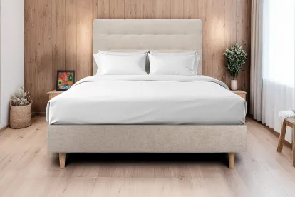 Tête de lit 135 cm Capitonnée - Tissu Toile Natté Beige Brun