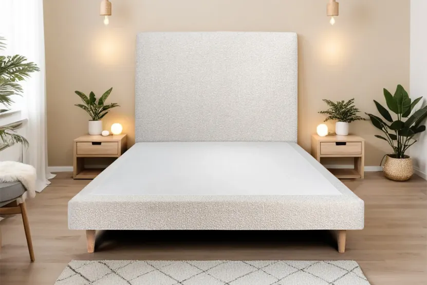 Sommier Tapissier 135x190 cm (déjà monté) - Bouclette - Beige Clair