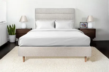 Tête de lit 140 cm Lignes - Tissu Bouclette Beige Clair