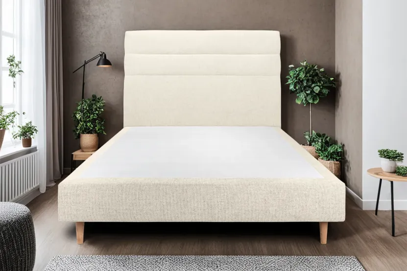Tête de lit 135 cm Lignes - Tissu Toile Natté Beige Clair