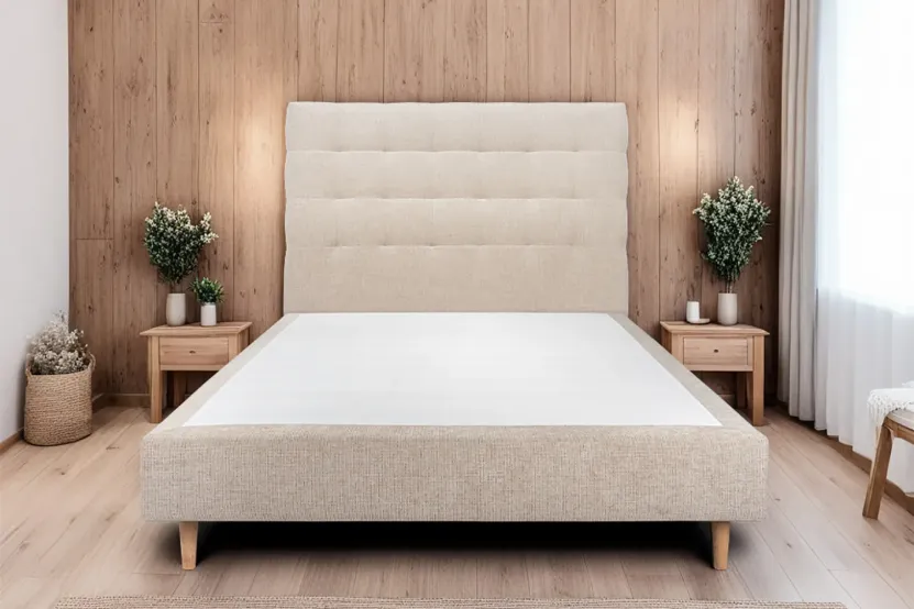 Tête de lit 140 cm Capitonnée - Tissu Toile Natté Beige Brun