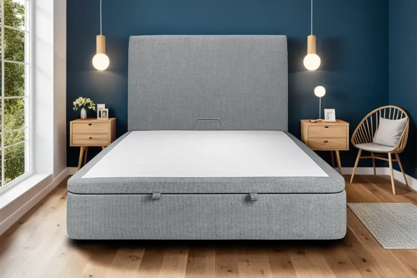 Sommier Coffre 140x200 cm - Toile Nattée - Gris Anthracite