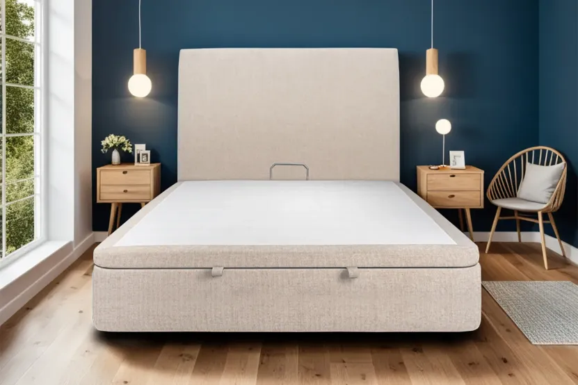 Sommier Coffre 140x200 cm - Toile Nattée - Beige Brun