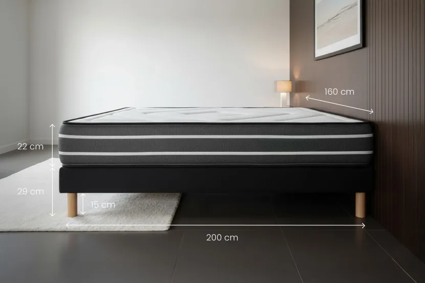 Ensemble Matelas Sommier 160x200 cm - Sommier Noir (en kit) - Exclusive