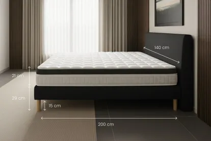 Ensemble Matelas Sommier 140x200 cm - Sommier Noir (en kit) - Supérieur