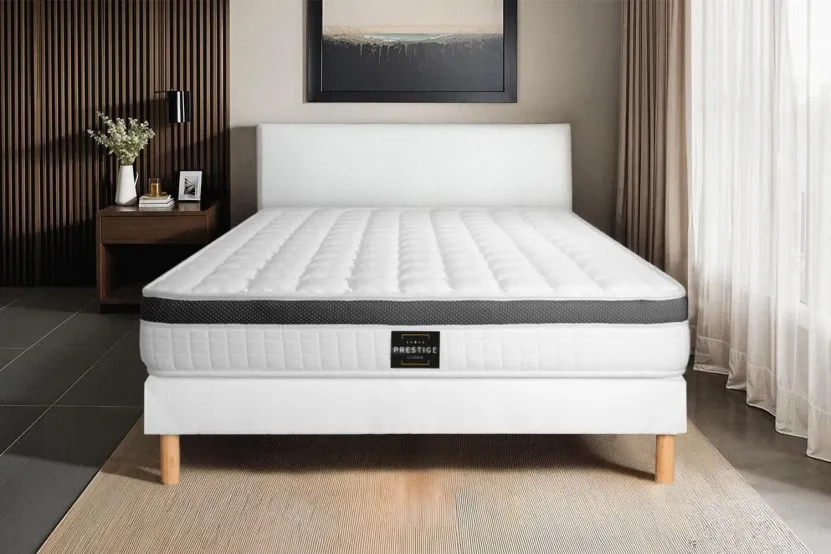 Ensemble Matelas Sommier 120x190 cm - Sommier Blanc (déjà monté) - Supérieur
