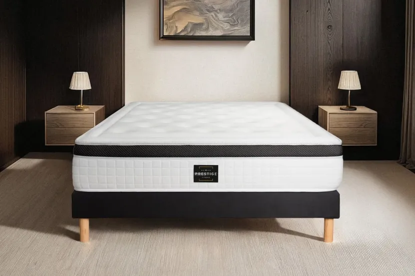 Ensemble Matelas Sommier 120x200 cm - Sommier Noir (déjà monté) - Privilège
