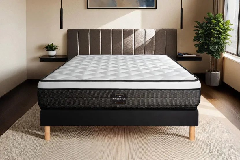 Ensemble Matelas Sommier 120x200 cm - Sommier Noir (déjà monté) - Suite