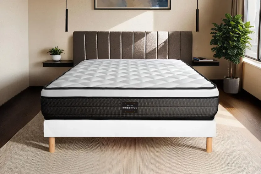 Ensemble Matelas Sommier 120x200 cm - Sommier Blanc (déjà monté) - Suite