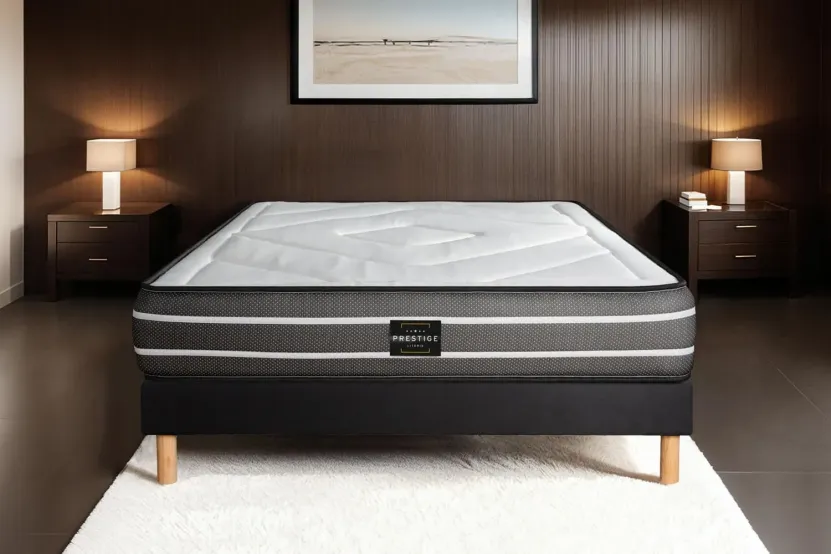 Ensemble Matelas Sommier 120x190 cm - Sommier Noir (déjà monté) - Exclusive
