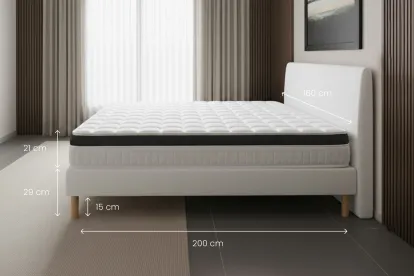 Ensemble Matelas Sommier 160x200 cm - Sommier Blanc (déjà monté) - Supérieur