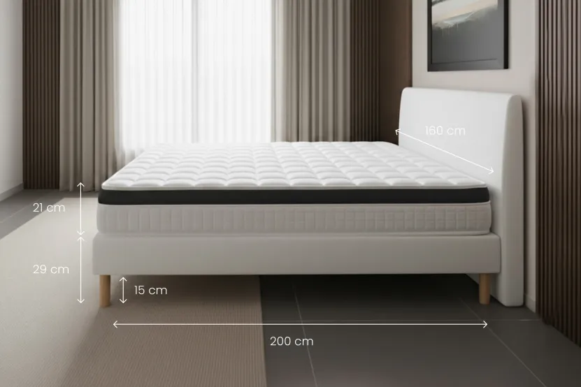 Ensemble Matelas Sommier 160x200 cm - Sommier Blanc (déjà monté) - Supérieur