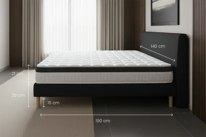 Ensemble Matelas Sommier 140x190 cm - Sommier Noir (déjà monté) - Supérieur