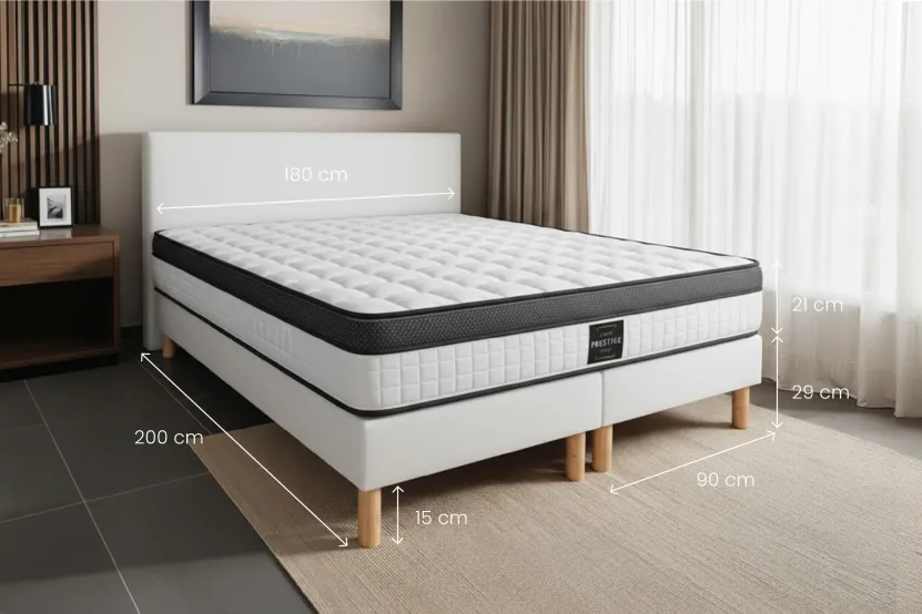 Ensemble Matelas Sommier 180x200 cm - 2 Sommiers Blancs (déjà monté) - Supérieur